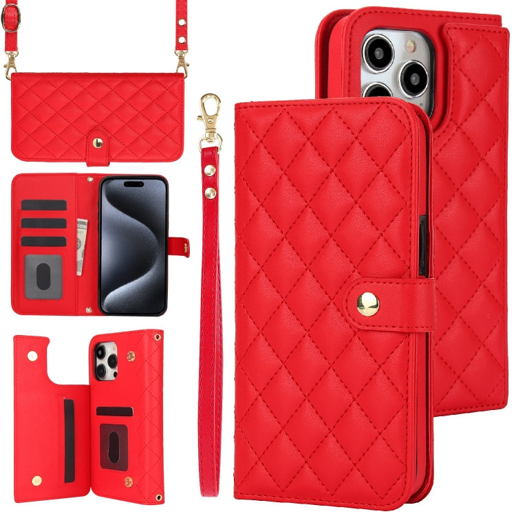 Crossbody Multifunction Rhombic Leather Phone Case, For iPhone 14 Plus, For iPhone 14 / 13, For iPhone 14 Pro, For iPhone 14 Pro Max