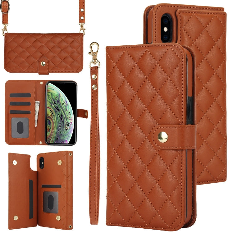 Crossbody Multifunction Rhombic Leather Phone Case, For iPhone 11, For iPhone 11 Pro, For iPhone X / XS, For iPhone XR