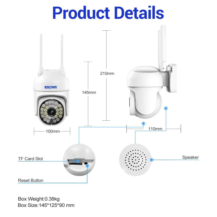 ESCAM PT305 2MP HD Motion Detection WiFi Intelligent Dual-light Source Camera, PT305