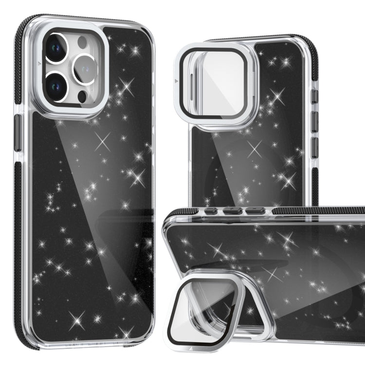 Two-color Glitter Powder Lens Holder Magsafe Phone Case, For iPhone 16 Pro Max, For iPhone 16 Pro, For iPhone 16 Plus, For iPhone 16, For iPhone 15 Pro Max, For iPhone 15 Pro