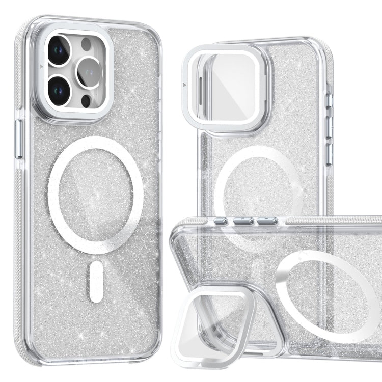 Two-color Glitter Powder Lens Holder Magsafe Phone Case, For iPhone 16 Pro Max, For iPhone 16 Pro, For iPhone 16 Plus, For iPhone 16, For iPhone 15 Pro Max, For iPhone 15 Pro, For iPhone 15 Plus, For iPhone 15