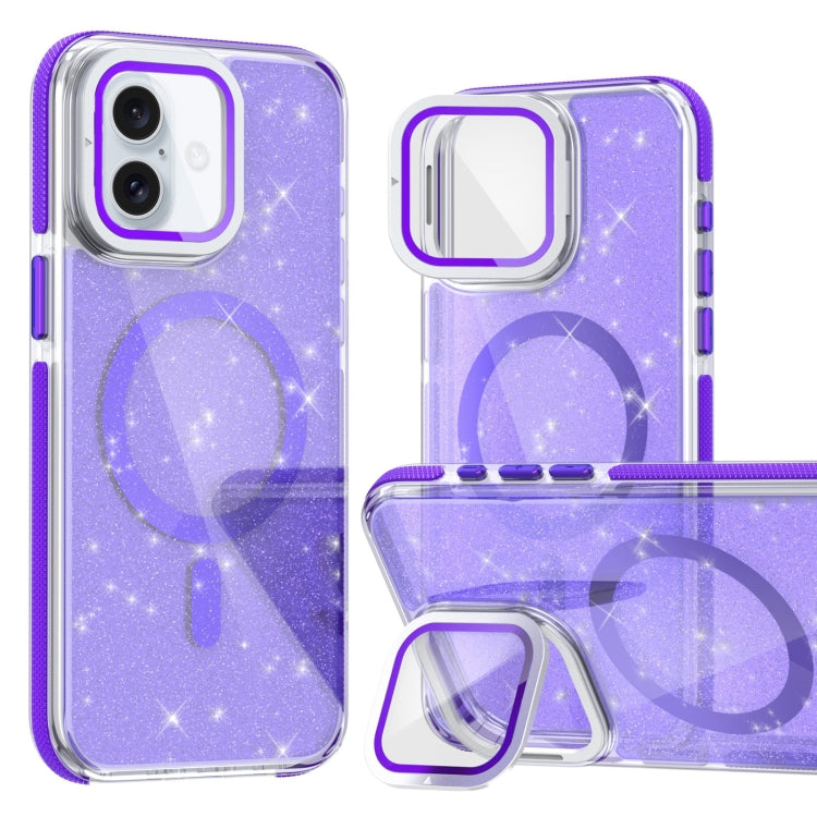 Two-color Glitter Powder Lens Holder Magsafe Phone Case, For iPhone 16 Pro Max, For iPhone 16 Pro, For iPhone 16 Plus, For iPhone 16, For iPhone 15 Pro Max, For iPhone 15 Pro
