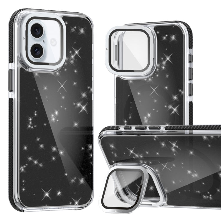 Two-color Glitter Powder Lens Holder Magsafe Phone Case, For iPhone 16 Pro Max, For iPhone 16 Pro, For iPhone 16 Plus, For iPhone 16, For iPhone 15 Pro Max, For iPhone 15 Pro