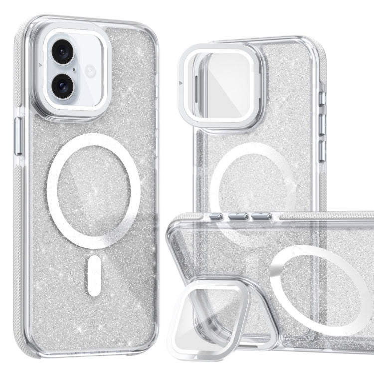 Two-color Glitter Powder Lens Holder Magsafe Phone Case, For iPhone 16 Pro Max, For iPhone 16 Pro, For iPhone 16 Plus, For iPhone 16, For iPhone 15 Pro Max, For iPhone 15 Pro