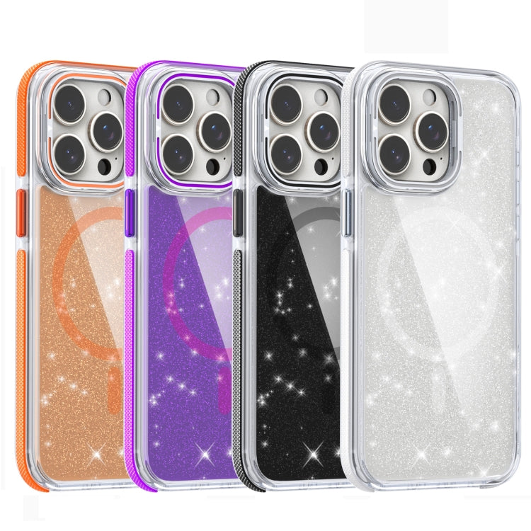 Two-color Glitter Powder Lens Holder Magsafe Phone Case, For iPhone 14 Plus, For iPhone 14, For iPhone 14 Pro, For iPhone 14 Pro Max, For iPhone 13 Pro Max, For iPhone 13 Pro, For iPhone 13, For iPhone 12