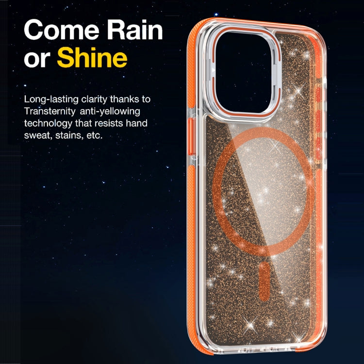 Two-color Glitter Powder Lens Holder Magsafe Phone Case, For iPhone 15 Plus, For iPhone 15, For iPhone 14 Plus, For iPhone 14, For iPhone 14 Pro, For iPhone 14 Pro Max