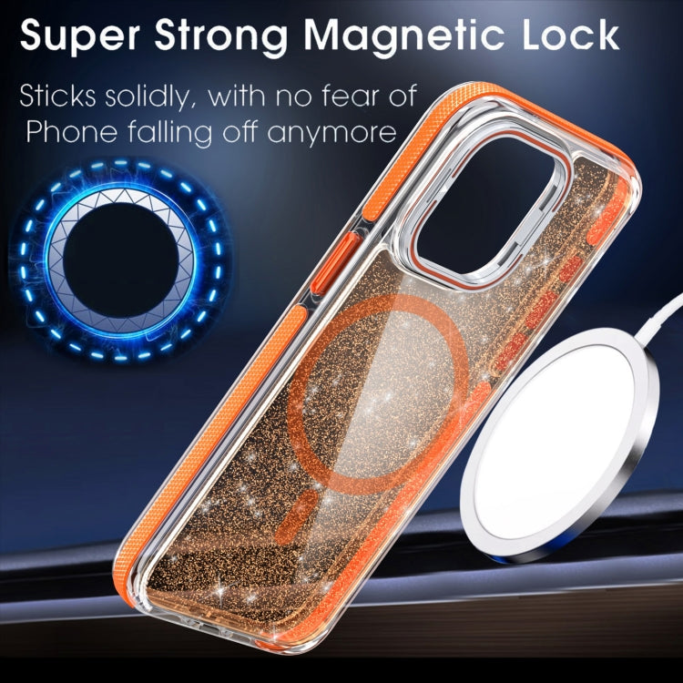 Two-color Glitter Powder Lens Holder Magsafe Phone Case, For iPhone 14 Plus, For iPhone 14, For iPhone 14 Pro, For iPhone 14 Pro Max, For iPhone 13 Pro Max, For iPhone 13 Pro, For iPhone 13, For iPhone 12