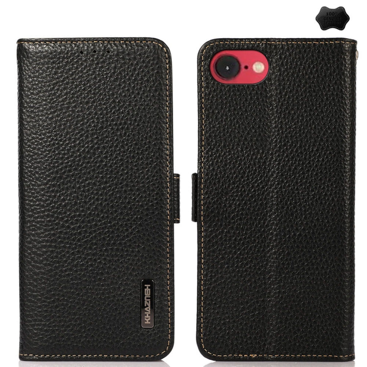 KHAZNEH Side-Magnetic Litchi Genuine Leather RFID Case, For iPhone 16 Pro Max, For iPhone 16 Pro, For iPhone 16 Plus, For iPhone 16, For iPhone SE 2024