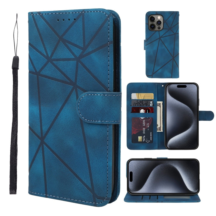 Skin Feel Geometric Lines Leather Phone Case, For iPhone 16 Pro Max, For iPhone 16 Pro, For iPhone 16 Plus, For iPhone 16, For iPhone 15 Pro Max