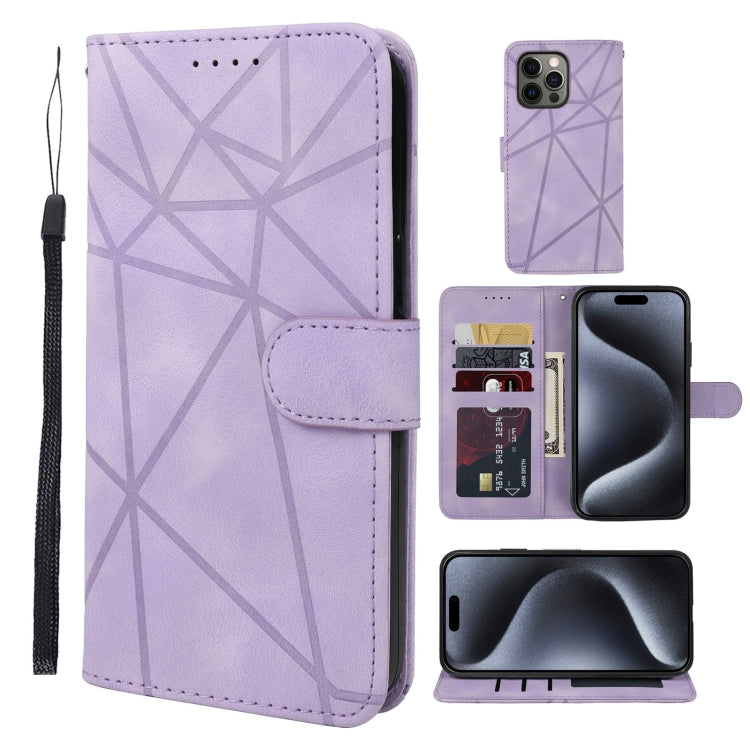 Skin Feel Geometric Lines Leather Phone Case, For iPhone 16 Pro Max, For iPhone 16 Pro, For iPhone 16 Plus, For iPhone 16, For iPhone 15 Pro Max