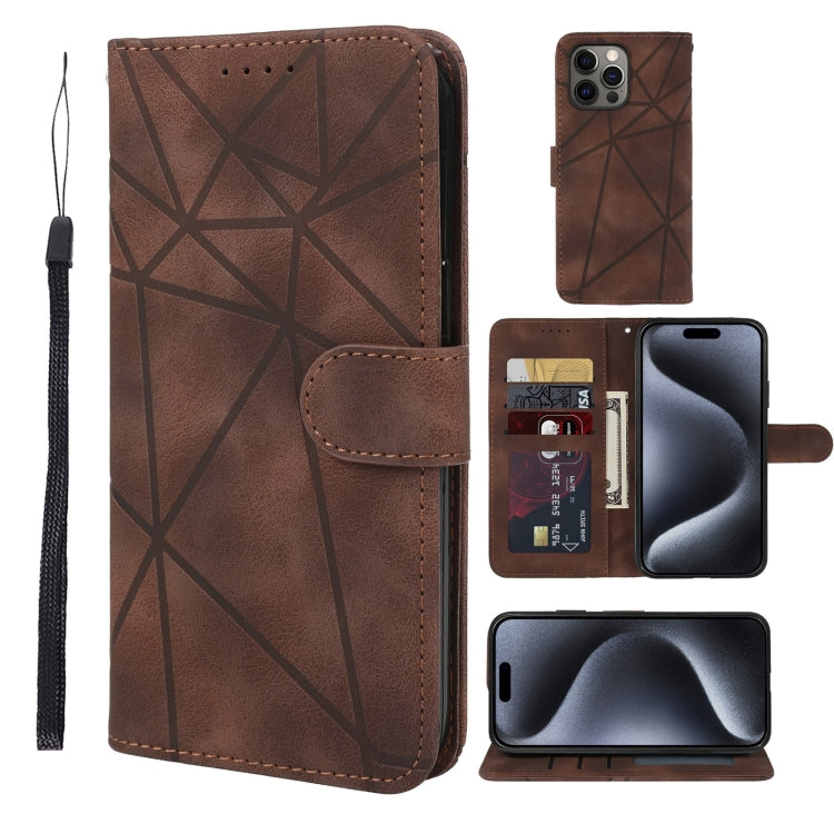 Skin Feel Geometric Lines Leather Phone Case, For iPhone 16 Pro Max, For iPhone 16 Pro, For iPhone 16 Plus, For iPhone 16, For iPhone 15 Pro Max