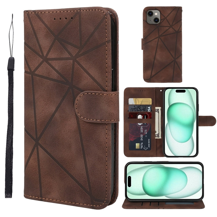 Skin Feel Geometric Lines Leather Phone Case, For iPhone 15 Pro Max, For iPhone 15 Pro, For iPhone 15 Plus, For iPhone 15
