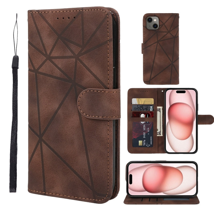 Skin Feel Geometric Lines Leather Phone Case, For iPhone 15 Pro Max, For iPhone 15 Pro, For iPhone 15 Plus, For iPhone 15