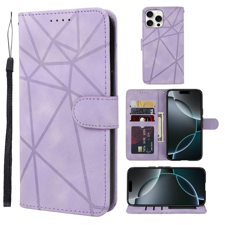 Skin Feel Geometric Lines Leather Phone Case, For iPhone 16 Pro Max, For iPhone 16 Pro, For iPhone 16 Plus, For iPhone 16, For iPhone 15 Pro Max