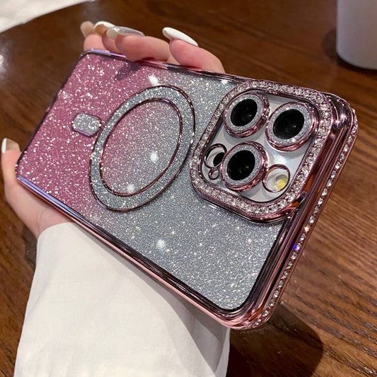 Diamond Gradient Glitter Plated MagSafe Phone Case, For iPhone 15 Pro Max, For iPhone 15 Pro, For iPhone 15 Plus, For iPhone 15