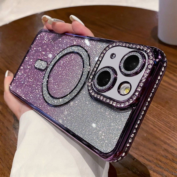 Diamond Gradient Glitter Plated MagSafe Phone Case, For iPhone 15 Pro, For iPhone 15 Plus, For iPhone 15, For iPhone 14 Plus, For iPhone 14