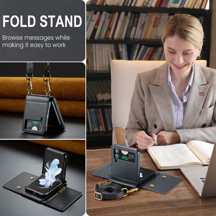 DG.MING M5 Series Zip RFID Multi Card Detachable Leather Phone Case with Long Lanyard