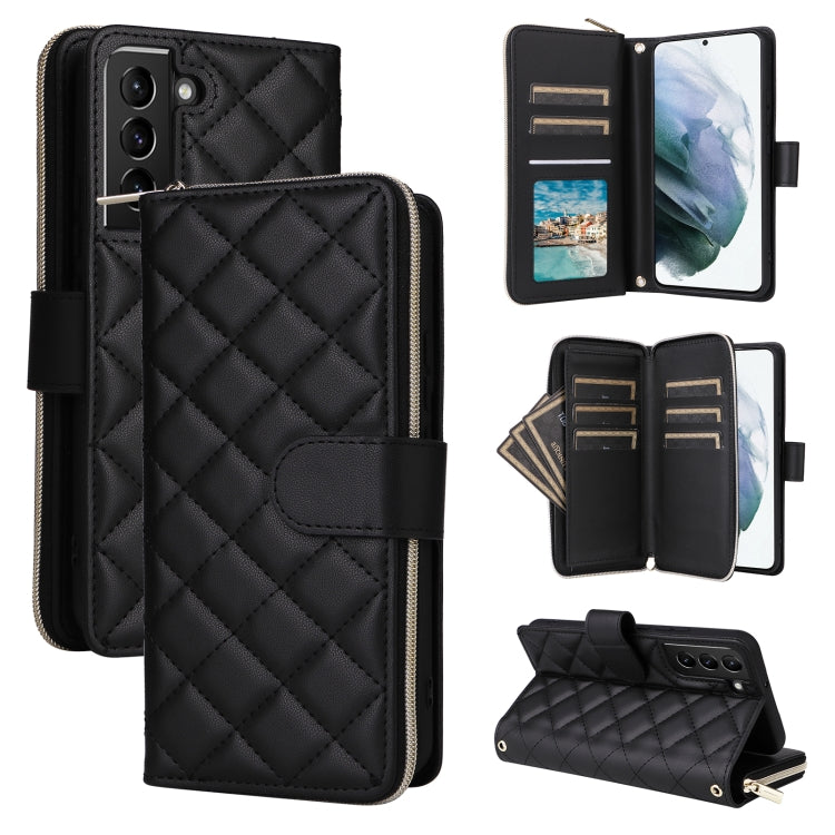 Crossbody Rhombic Zipper Tower Buckle Leather Phone Case with Lanyard, For Samsung Galaxy S22+ 5G, For Samsung Galaxy S22 5G, For Samsung Galaxy S21 FE 5G, For Samsung Galaxy S21 5G, For Samsung Galaxy S21+ 5G, For Samsung Galaxy S21 Ultra 5G