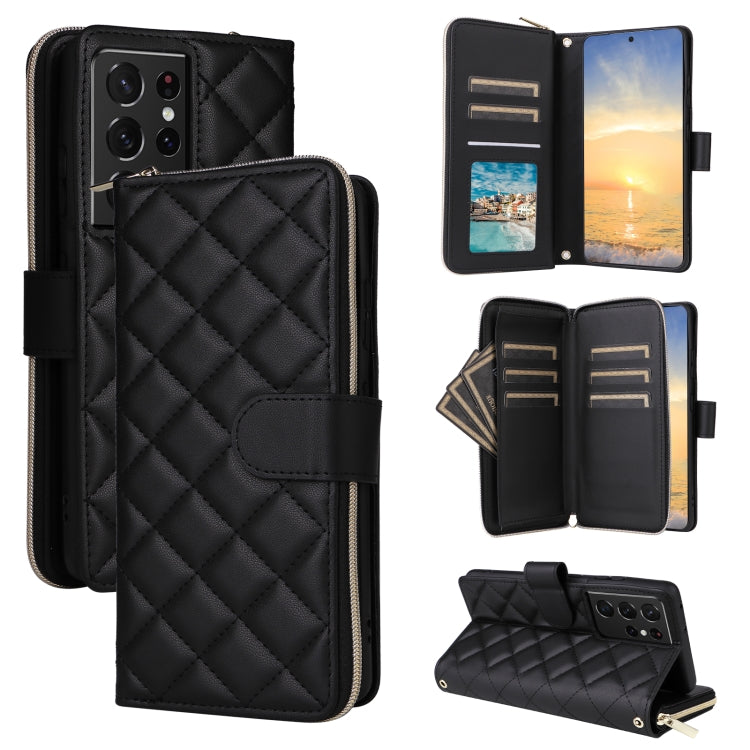 Crossbody Rhombic Zipper Tower Buckle Leather Phone Case with Lanyard, For Samsung Galaxy S22+ 5G, For Samsung Galaxy S22 5G, For Samsung Galaxy S21 FE 5G, For Samsung Galaxy S21 5G, For Samsung Galaxy S21+ 5G, For Samsung Galaxy S21 Ultra 5G