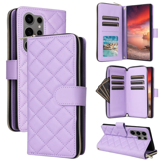 Crossbody Rhombic Zipper Tower Buckle Leather Phone Case with Lanyard, For Samsung Galaxy S25 Ultra 5G, For Samsung Galaxy S24 FE 5G, For Samsung Galaxy S24 Ultra 5G, For Samsung Galaxy S24+ 5G