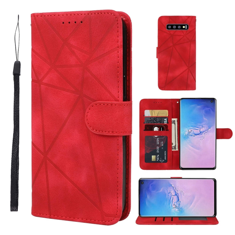 Skin Feel Geometric Lines Leather Phone Case, For Samsung Galaxy S10