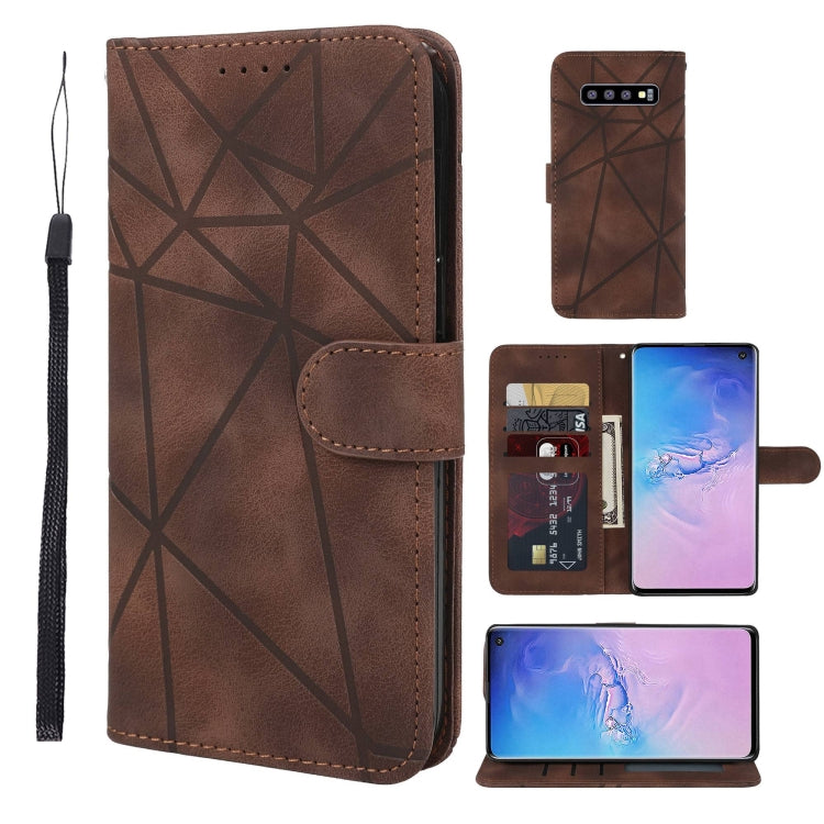 Skin Feel Geometric Lines Leather Phone Case, For Samsung Galaxy S10