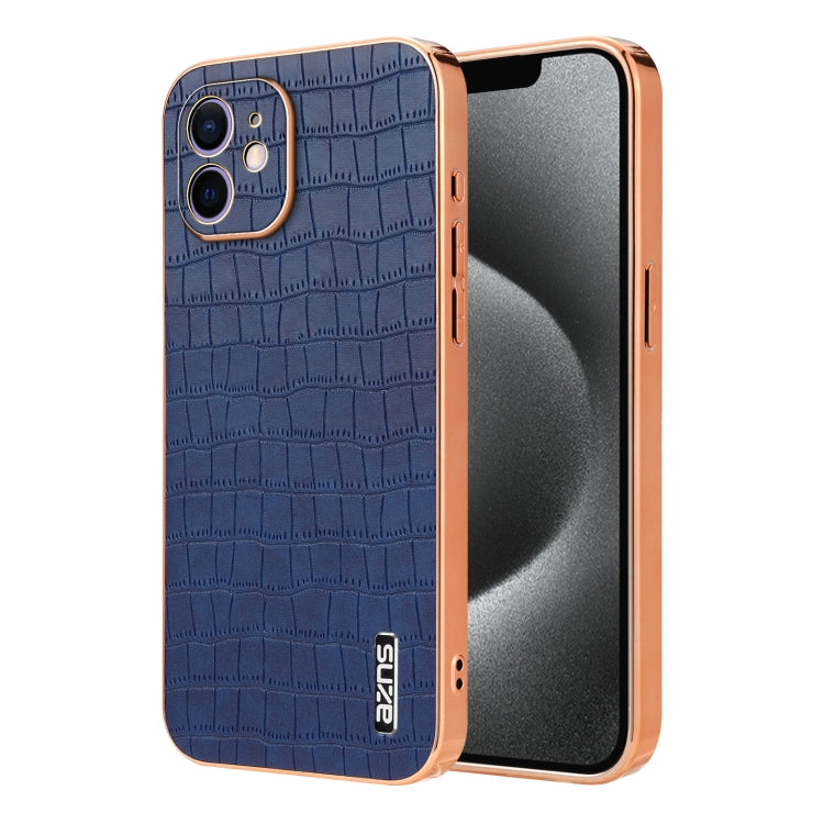 AZNS Electroplated Frame Crocodile Texture Full Coverage Phone Case, For iPhone 11 Pro Max, For iPhone 11, For iPhone 11 Pro