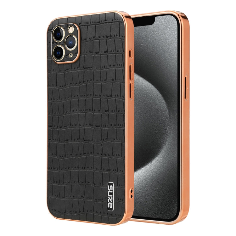 AZNS Electroplated Frame Crocodile Texture Full Coverage Phone Case, For iPhone 11 Pro Max, For iPhone 11, For iPhone 11 Pro