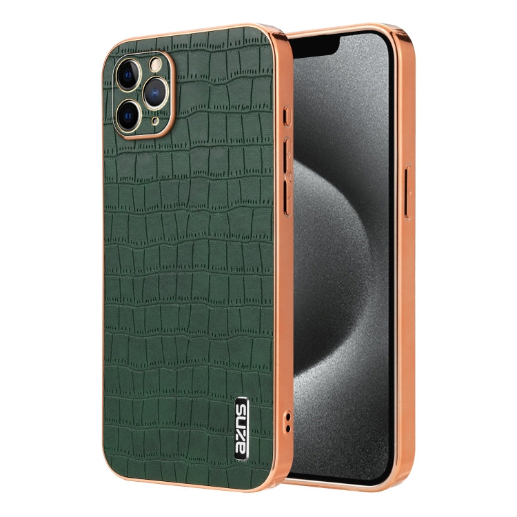 AZNS Electroplated Frame Crocodile Texture Full Coverage Phone Case, For iPhone 11 Pro Max, For iPhone 11, For iPhone 11 Pro