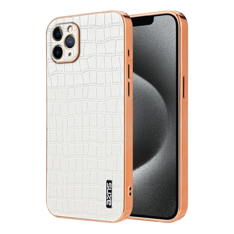 AZNS Electroplated Frame Crocodile Texture Full Coverage Phone Case, For iPhone 11 Pro Max, For iPhone 11, For iPhone 11 Pro