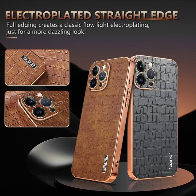 AZNS Electroplated Frame Crocodile Texture Full Coverage Phone Case, For iPhone 11 Pro Max, For iPhone 11, For iPhone 11 Pro