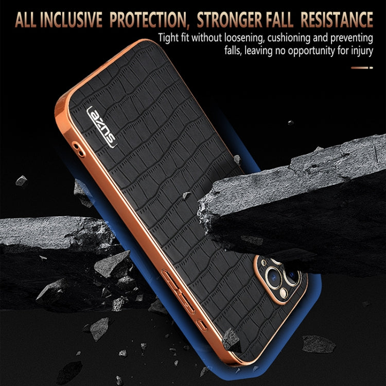 AZNS Electroplated Frame Crocodile Texture Full Coverage Phone Case, For iPhone 11 Pro Max, For iPhone 11, For iPhone 11 Pro