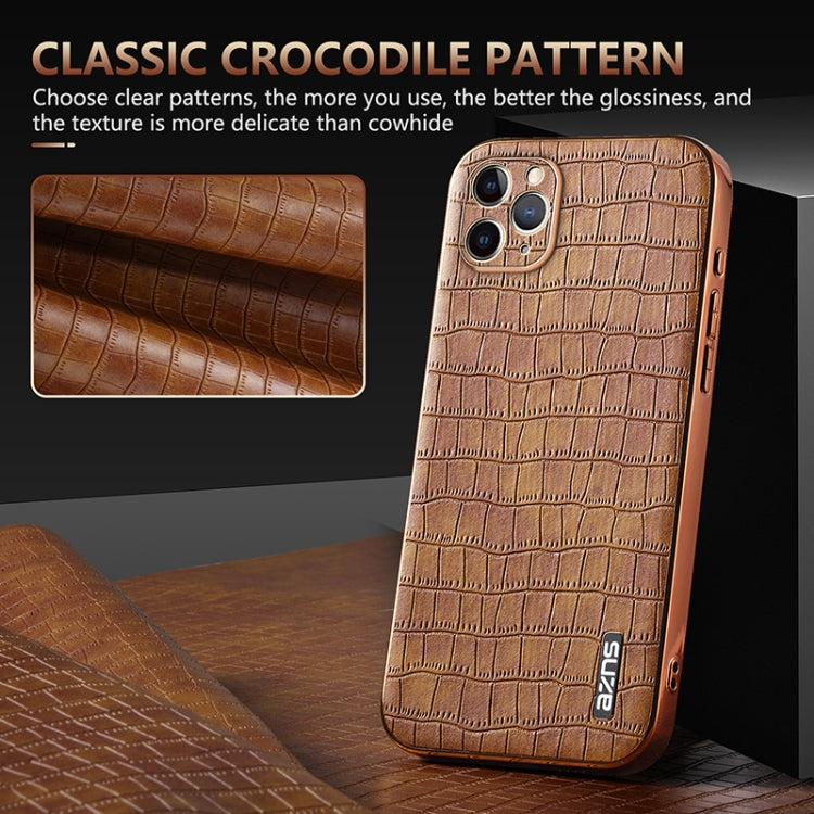 AZNS Electroplated Frame Crocodile Texture Full Coverage Phone Case, For iPhone 11 Pro Max, For iPhone 11, For iPhone 11 Pro