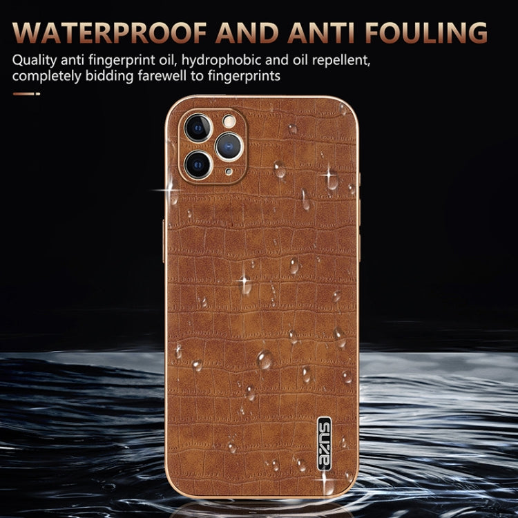 AZNS Electroplated Frame Crocodile Texture Full Coverage Phone Case, For iPhone 11 Pro Max, For iPhone 11, For iPhone 11 Pro