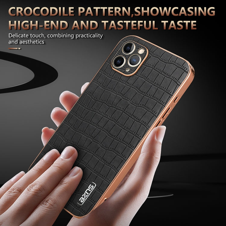 AZNS Electroplated Frame Crocodile Texture Full Coverage Phone Case, For iPhone 11 Pro Max, For iPhone 11, For iPhone 11 Pro