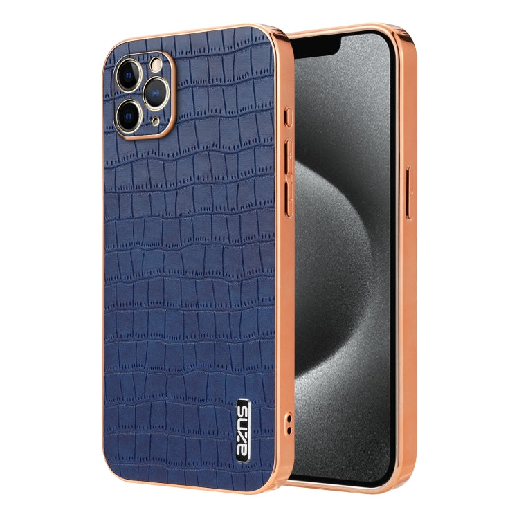 AZNS Electroplated Frame Crocodile Texture Full Coverage Phone Case, For iPhone 11 Pro Max, For iPhone 11, For iPhone 11 Pro