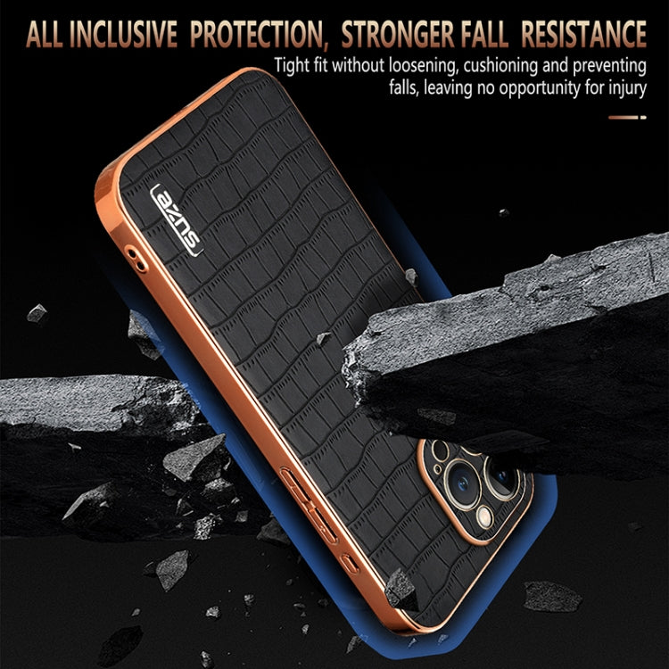 AZNS Electroplated Frame Crocodile Texture Full Coverage Phone Case, For iPhone 13 Pro Max, For iPhone 13 Pro, For iPhone 13, For iPhone 12, For iPhone 12 Pro Max, For iPhone 12 Pro