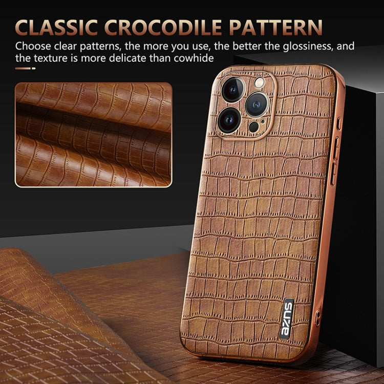 AZNS Electroplated Frame Crocodile Texture Full Coverage Phone Case, For iPhone 13 Pro Max, For iPhone 13 Pro, For iPhone 13, For iPhone 12, For iPhone 12 Pro Max, For iPhone 12 Pro