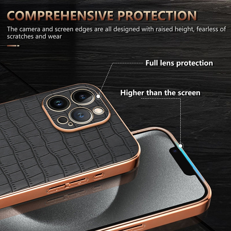 AZNS Electroplated Frame Crocodile Texture Full Coverage Phone Case, For iPhone 13 Pro Max, For iPhone 13 Pro, For iPhone 13, For iPhone 12, For iPhone 12 Pro Max, For iPhone 12 Pro