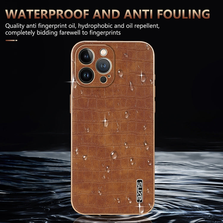 AZNS Electroplated Frame Crocodile Texture Full Coverage Phone Case, For iPhone 13 Pro Max, For iPhone 13 Pro, For iPhone 13, For iPhone 12, For iPhone 12 Pro Max, For iPhone 12 Pro