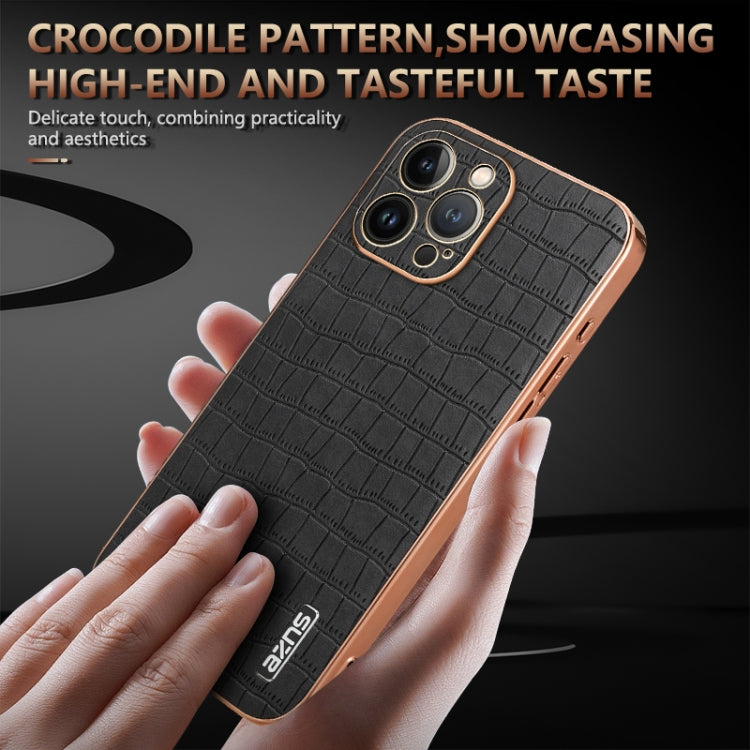 AZNS Electroplated Frame Crocodile Texture Full Coverage Phone Case, For iPhone 13 Pro Max, For iPhone 13 Pro, For iPhone 13, For iPhone 12, For iPhone 12 Pro Max, For iPhone 12 Pro