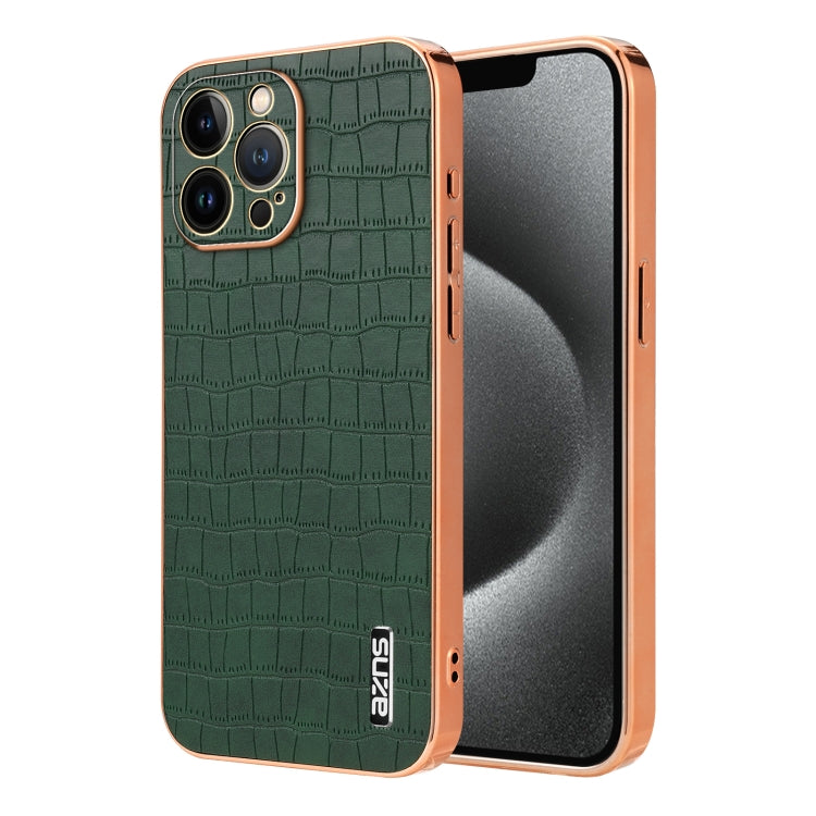 AZNS Electroplated Frame Crocodile Texture Full Coverage Phone Case, For iPhone 13 Pro Max, For iPhone 13 Pro, For iPhone 13, For iPhone 12, For iPhone 12 Pro Max, For iPhone 12 Pro