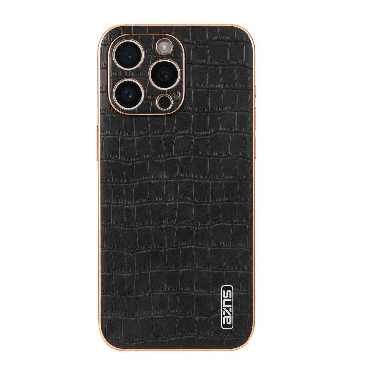 AZNS Electroplated Frame Crocodile Texture Full Coverage Phone Case, For iPhone 16 Pro Max, For iPhone 16 Pro, For iPhone 16 Plus, For iPhone 16, For iPhone 15 Pro Max, For iPhone 15 Pro