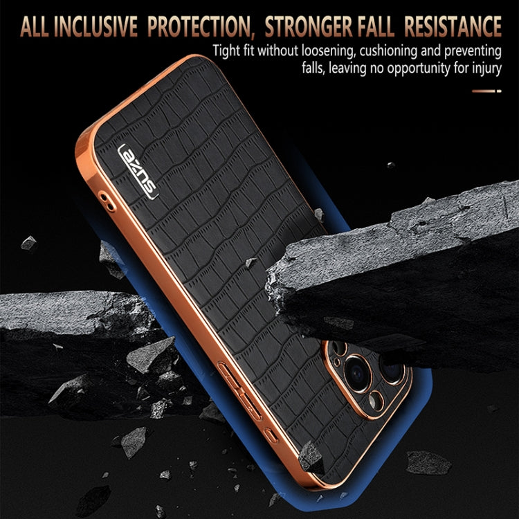 AZNS Electroplated Frame Crocodile Texture Full Coverage Phone Case, For iPhone 16 Pro Max, For iPhone 16 Pro, For iPhone 16 Plus, For iPhone 16, For iPhone 15 Pro Max, For iPhone 15 Pro