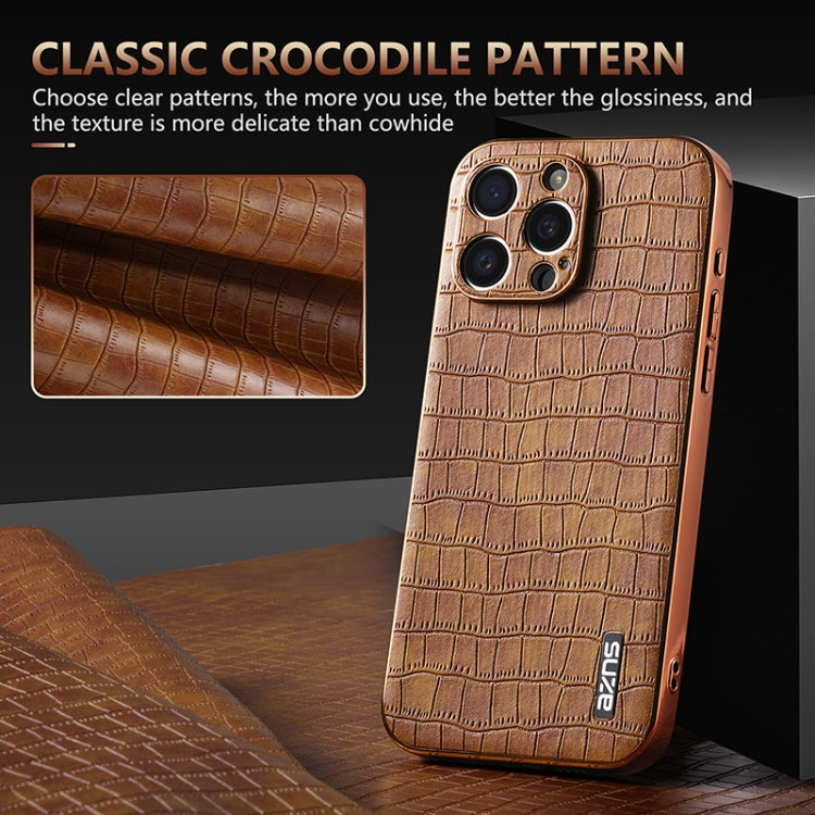 AZNS Electroplated Frame Crocodile Texture Full Coverage Phone Case, For iPhone 16 Pro Max, For iPhone 16 Pro, For iPhone 16 Plus, For iPhone 16, For iPhone 15 Pro Max, For iPhone 15 Pro