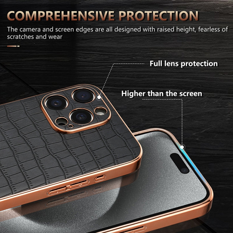 AZNS Electroplated Frame Crocodile Texture Full Coverage Phone Case, For iPhone 16 Pro Max, For iPhone 16 Pro, For iPhone 16 Plus, For iPhone 16, For iPhone 15 Pro Max, For iPhone 15 Pro