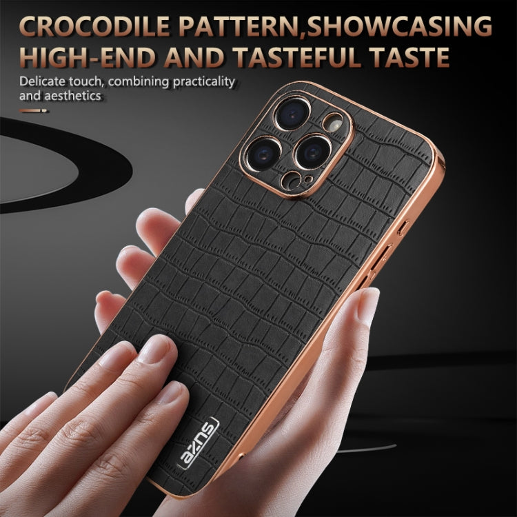 AZNS Electroplated Frame Crocodile Texture Full Coverage Phone Case, For iPhone 16 Pro Max, For iPhone 16 Pro, For iPhone 16 Plus, For iPhone 16, For iPhone 15 Pro Max, For iPhone 15 Pro