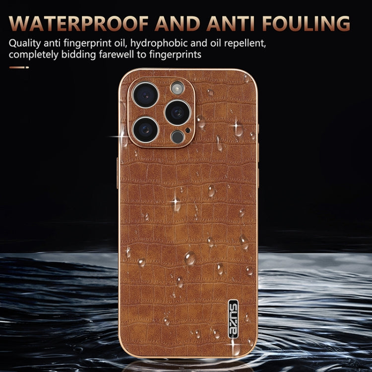 AZNS Electroplated Frame Crocodile Texture Full Coverage Phone Case, For iPhone 16 Pro Max, For iPhone 16 Pro, For iPhone 16 Plus, For iPhone 16, For iPhone 15 Pro Max, For iPhone 15 Pro