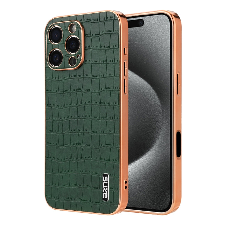 AZNS Electroplated Frame Crocodile Texture Full Coverage Phone Case, For iPhone 16 Pro Max, For iPhone 16 Pro, For iPhone 16 Plus, For iPhone 16, For iPhone 15 Pro Max, For iPhone 15 Pro