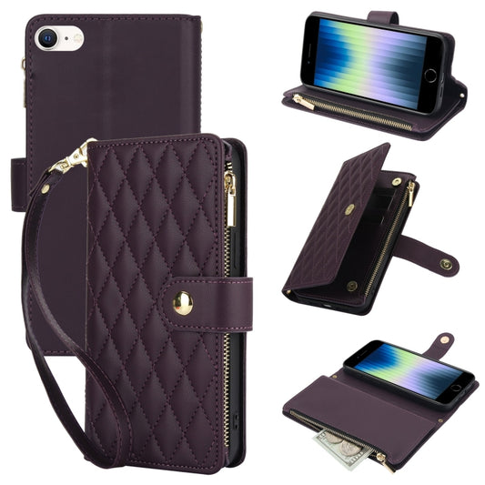 YM016 Rhombic Zipper Card Wallet Leather Phone Case with Lanyard, For iPhone SE 2022 / SE 2020 / 8, For iPhone 13 Pro Max, For iPhone 13 Pro
